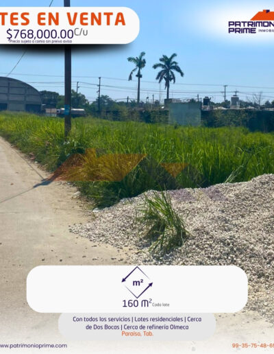 lotes residenciales en PARAISO cerca de refinería