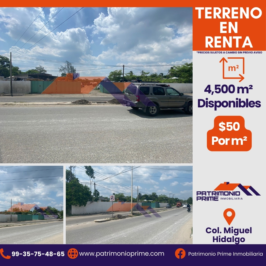 terreno en renta en Villahermosa Tabasco col Miguel hidalgo