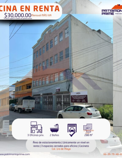 oficina en renta en villahermosa con 3 espacios privados y estacionamiento